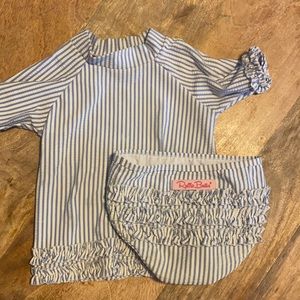 Ruffle butts seersucker rash guard suit
